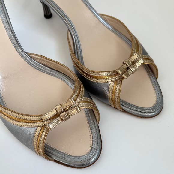 Vintage Metallic Prada Mules Kitten Heel with Bows IT 40.5 - Picture 6 of 11